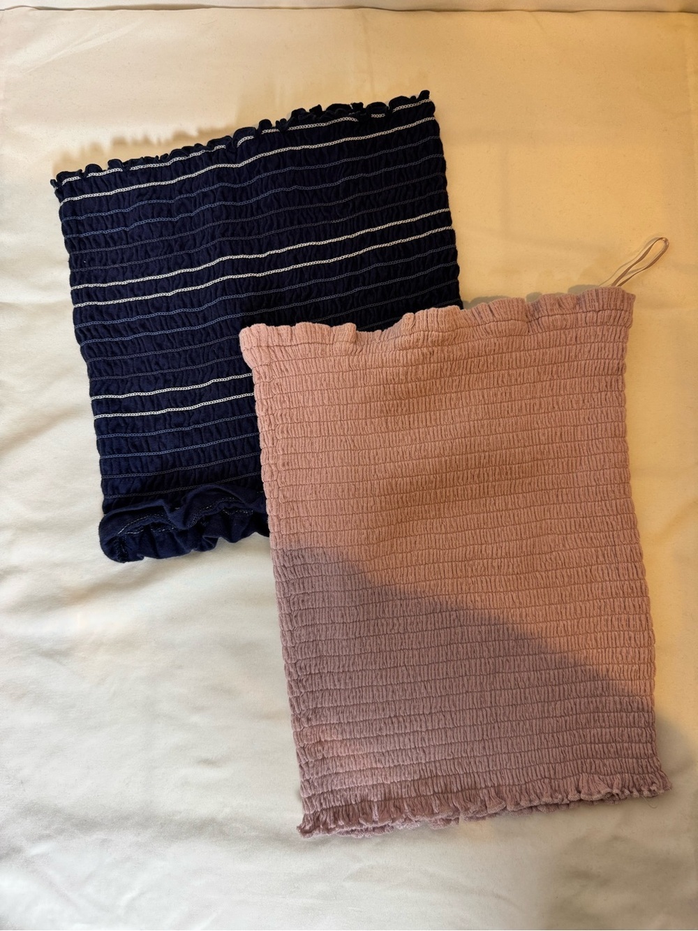 Two Smocked Tube Tops - Navy and Dusty Pink